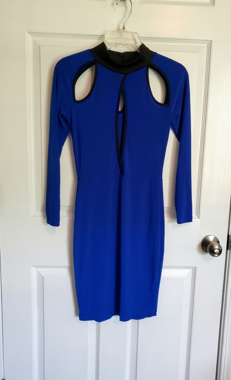 Shop WTD Blue M Bodycon Cold Shoulder Dress with High Plunging Keyhole Neckline